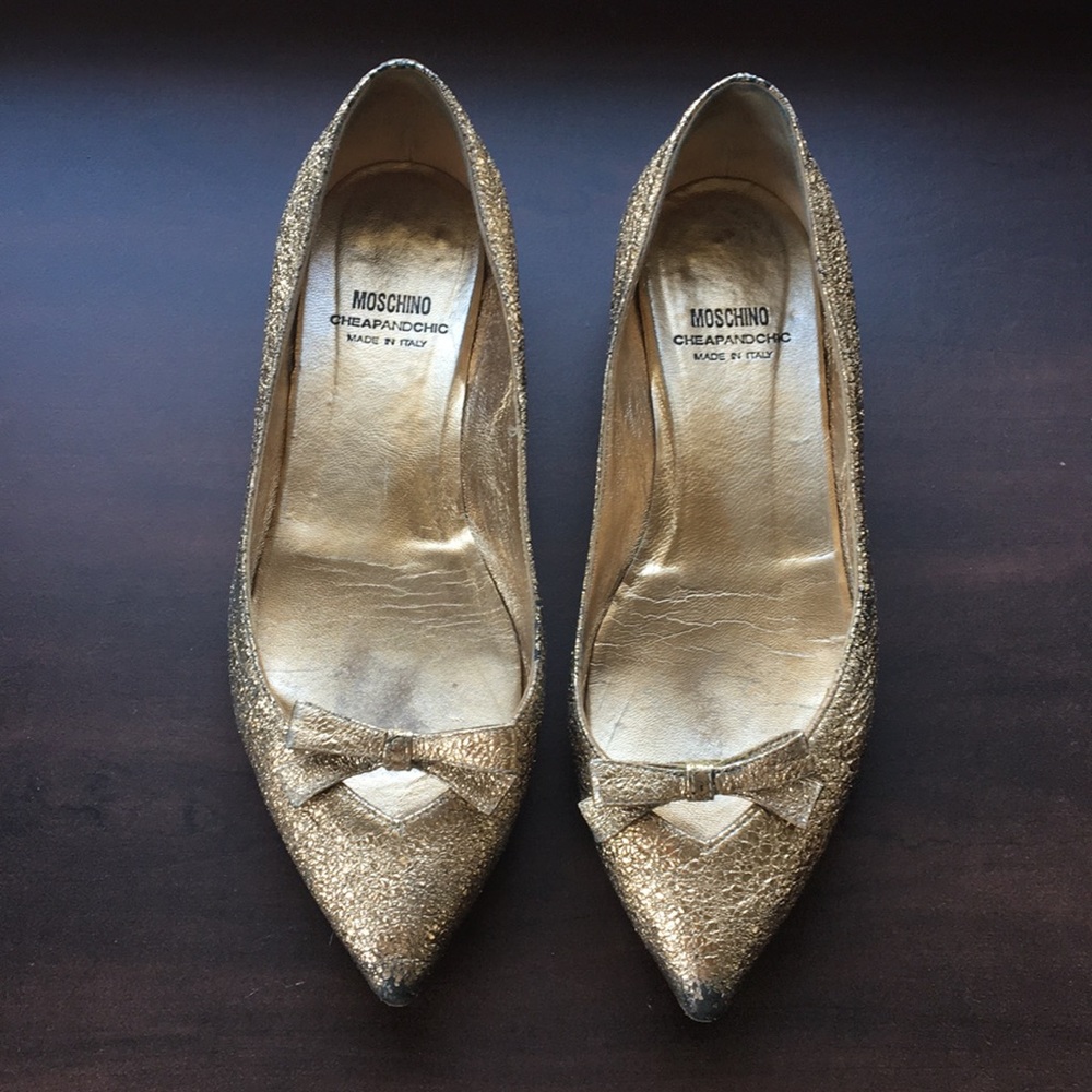 Moschino Speckled Gold Leather Flats